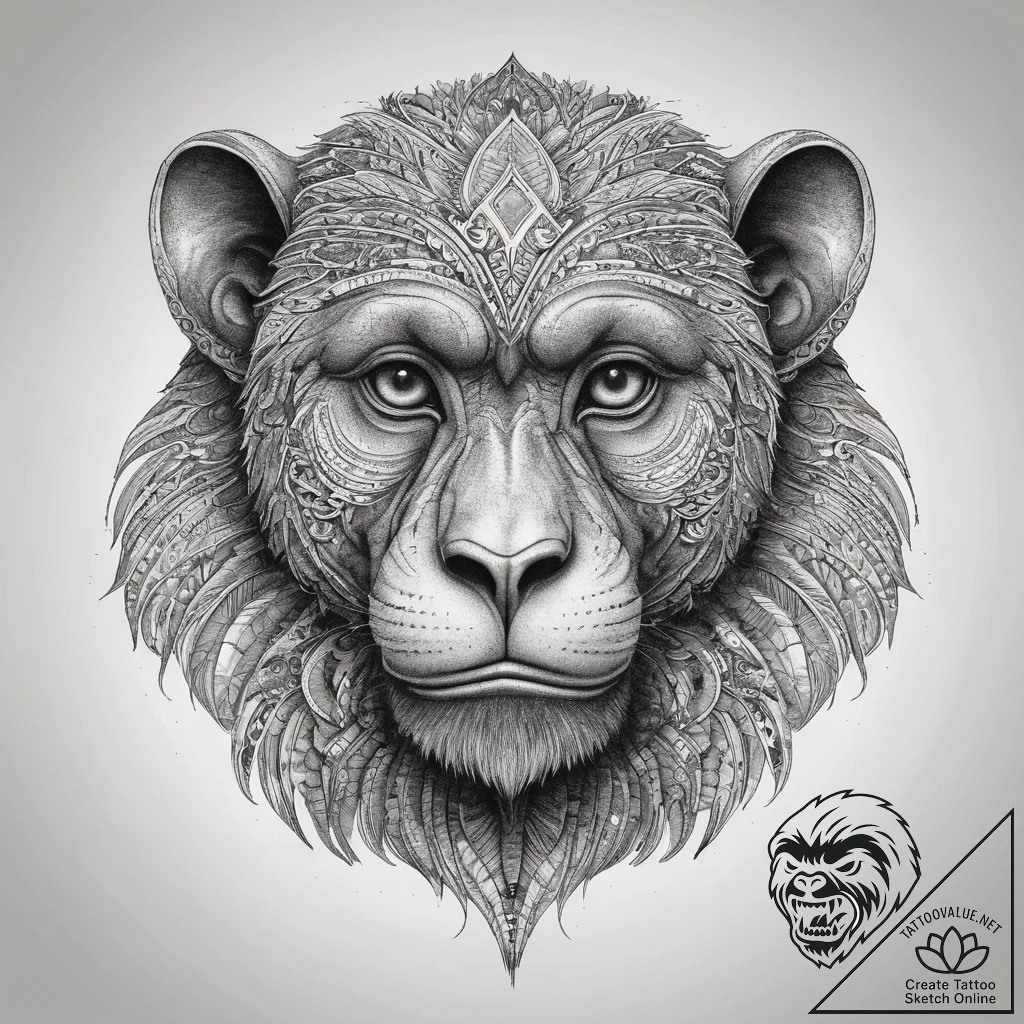 Tattoo sketch mandrill, concept art for tatto... - tattoo sketch (№1757474282_0, 10.09.2025 03:18) — tattoovalue.net