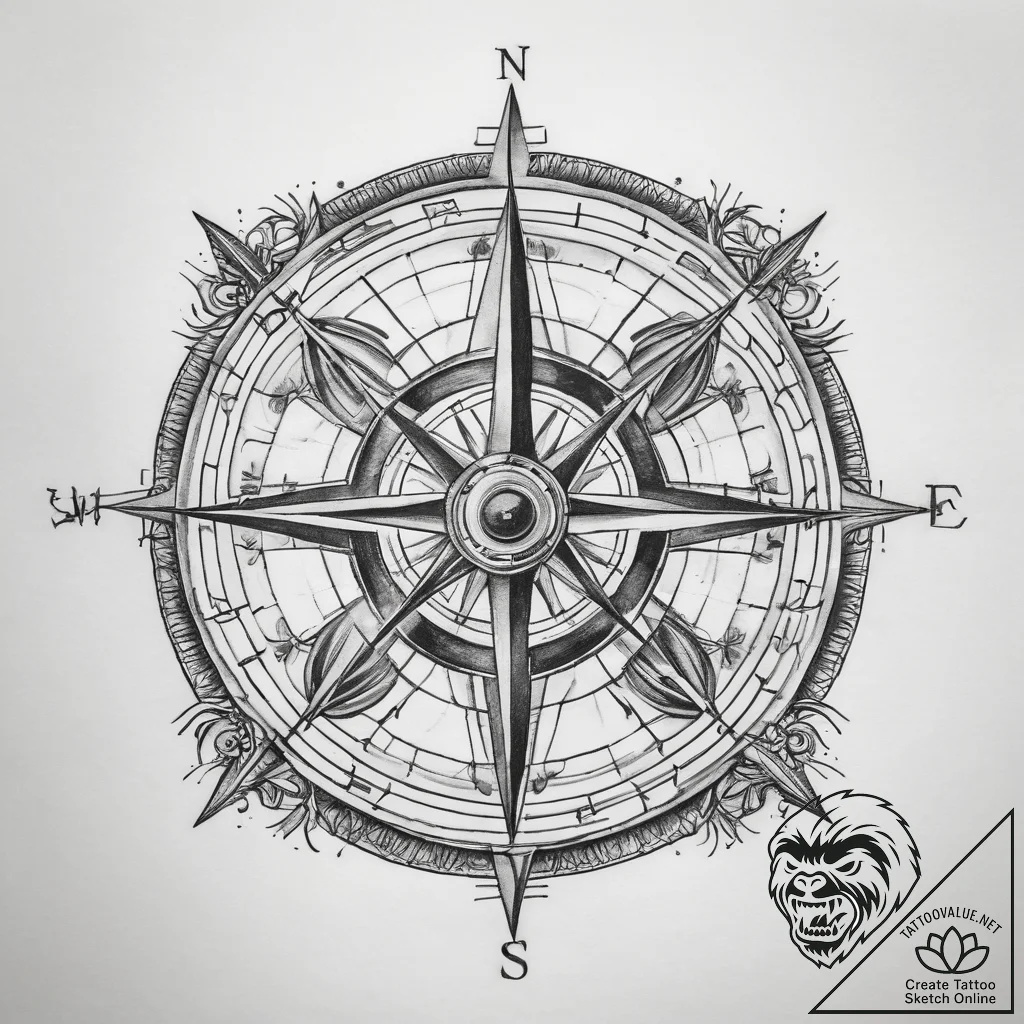 Tattoo sketch spiritual compass - tattoo sketch (№1757474475_0, 10.09.2025 03:21) — tattoovalue.net