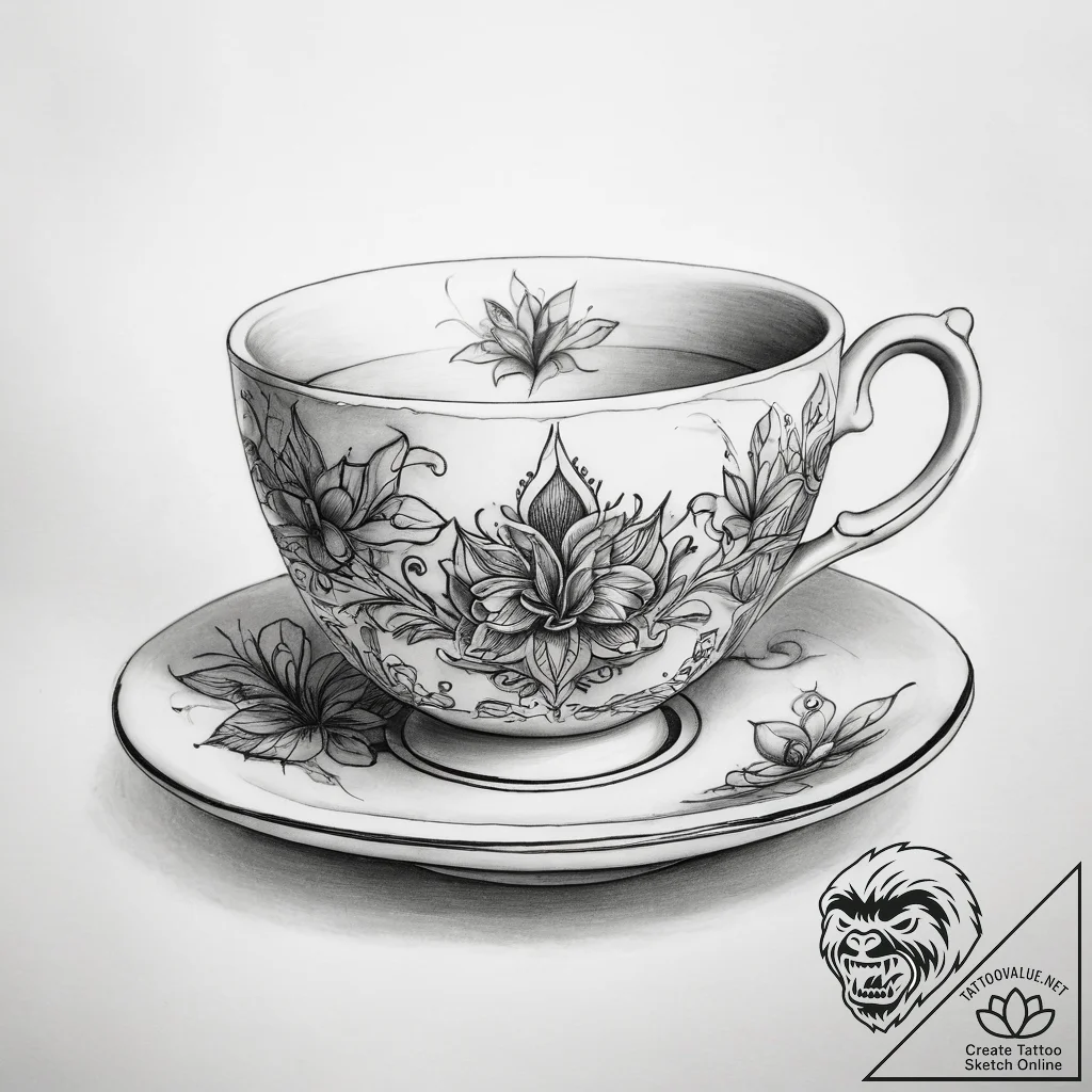 Tattoo sketch teacup tattoo - tattoo sketch (№1757475444_0, 10.09.2025 03:37) — tattoovalue.net
