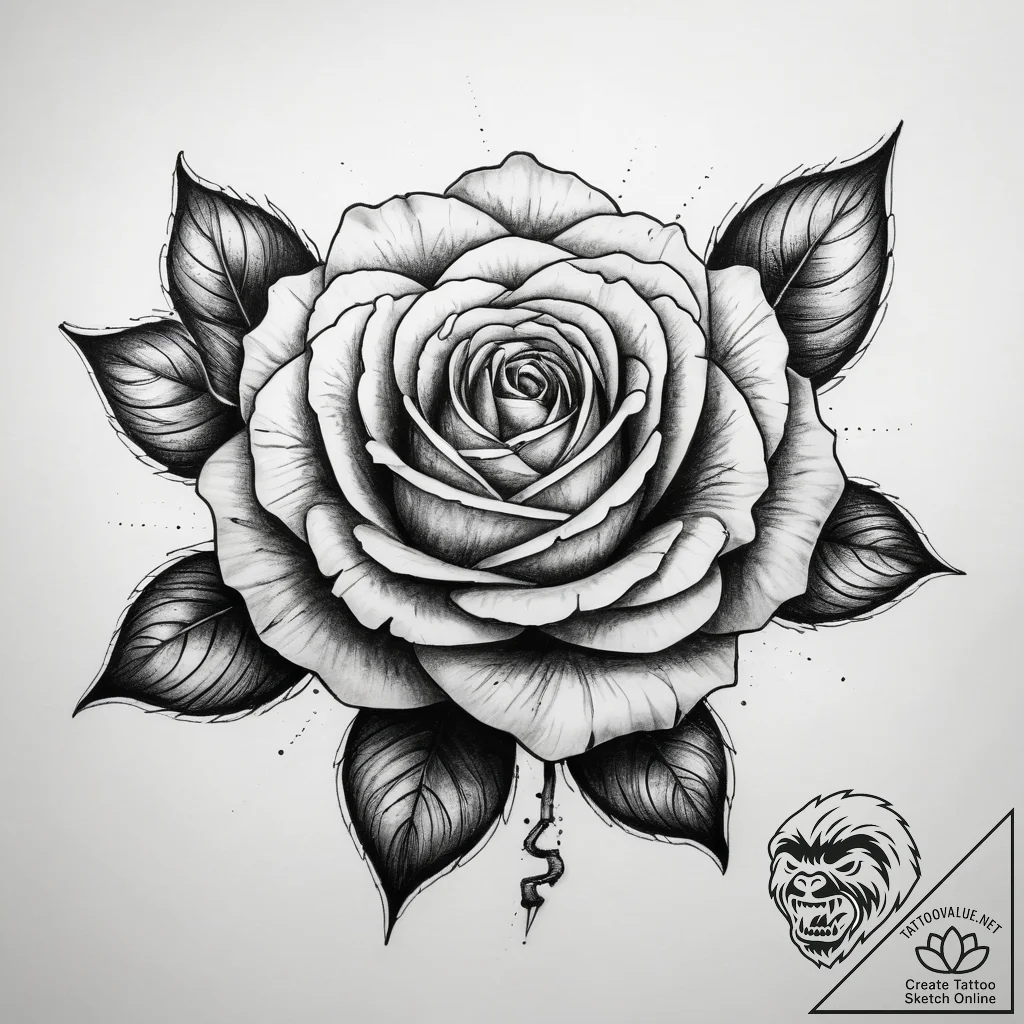 Tattoo sketch traditional и dotwork роза - tattoo sketch (№1757476416_0, 10.09.2025 03:53) — tattoovalue.net