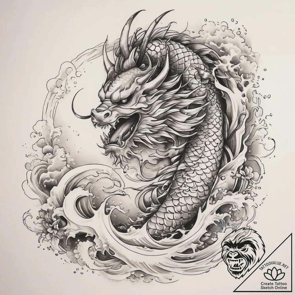 Tattoo sketch graceful waves, tattoo drawing... - tattoo sketch (№1757476997_0, 10.09.2025 04:03) — tattoovalue.net