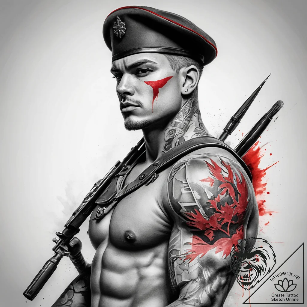 Tattoo sketch soldier with a brush, tattoo sk... - tattoo sketch (№1757477191_0, 10.09.2025 04:06) — tattoovalue.net