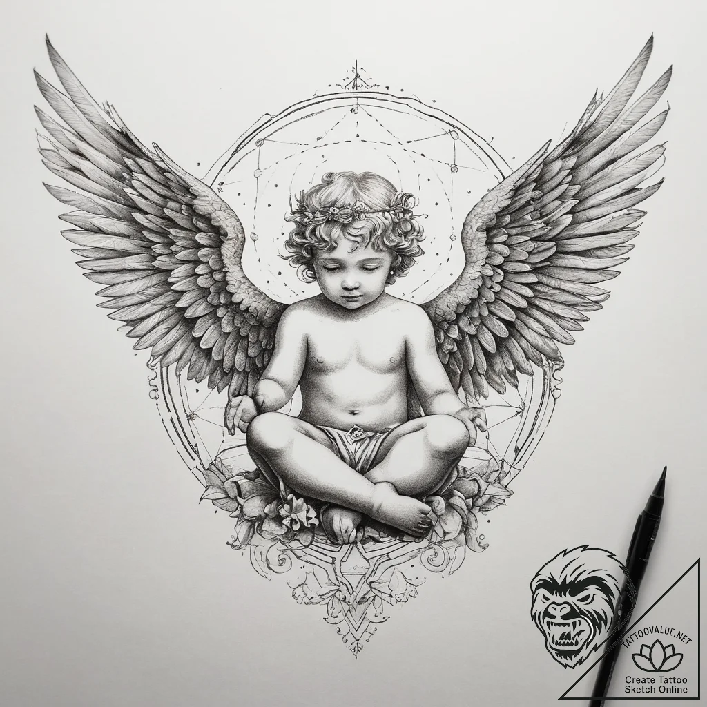 Tattoo sketch cherub angel, tattoo sketch des... - tattoo sketch (№1757477966_0, 10.09.2025 04:19) — tattoovalue.net