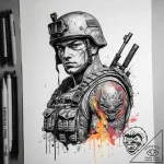 Tattoo sketch soldier with a loner, ink illus… – tattoo sketch (№1757478935_0, 10.09.2025 04:35) — tattoovalue.net