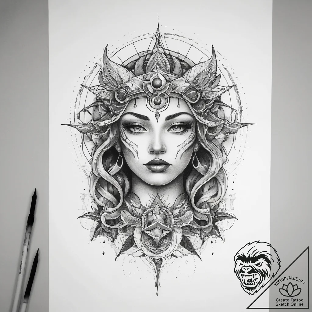 Tattoo sketch cosmic being - tattoo sketch (№1757481070_0, 10.09.2025 05:11) — tattoovalue.net