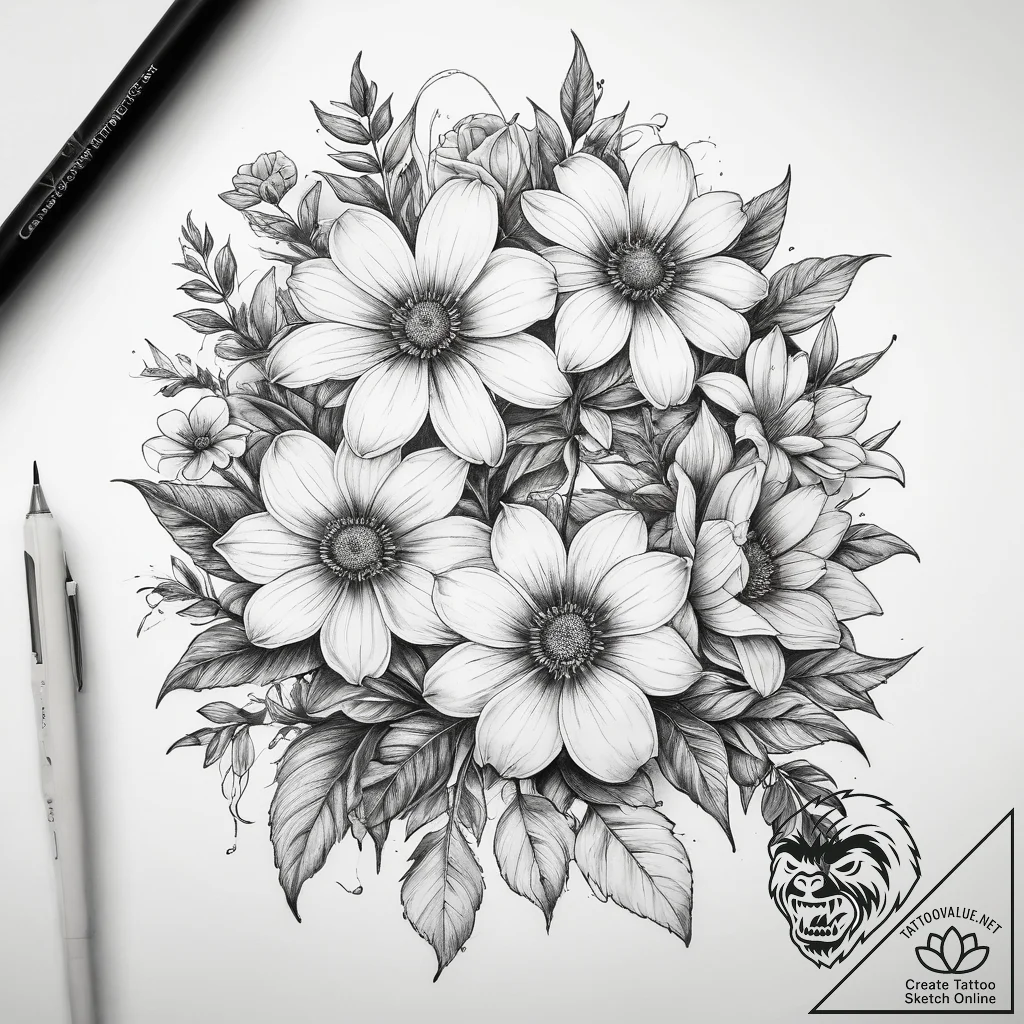 Tattoo sketch gardener blooming flowers - tattoo sketch (№1757483205_0, 10.09.2025 05:46) — tattoovalue.net
