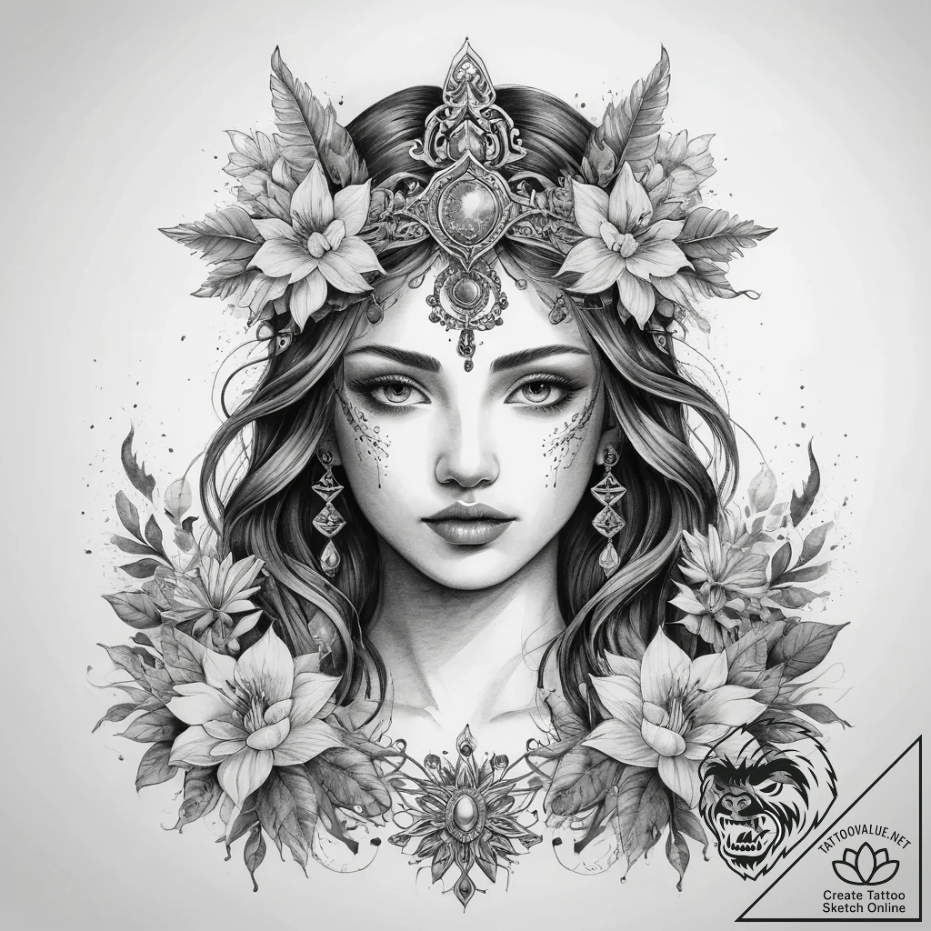 Tattoo sketch kupala, the goddess of fertilit... - tattoo sketch (№1757483979_0, 10.09.2025 05:59) — tattoovalue.net