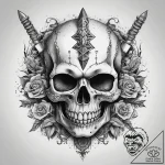 Tattoo sketch skull with a dagger, tattoo lin… – tattoo sketch (№1757485335_0, 10.09.2025 06:22) — tattoovalue.net