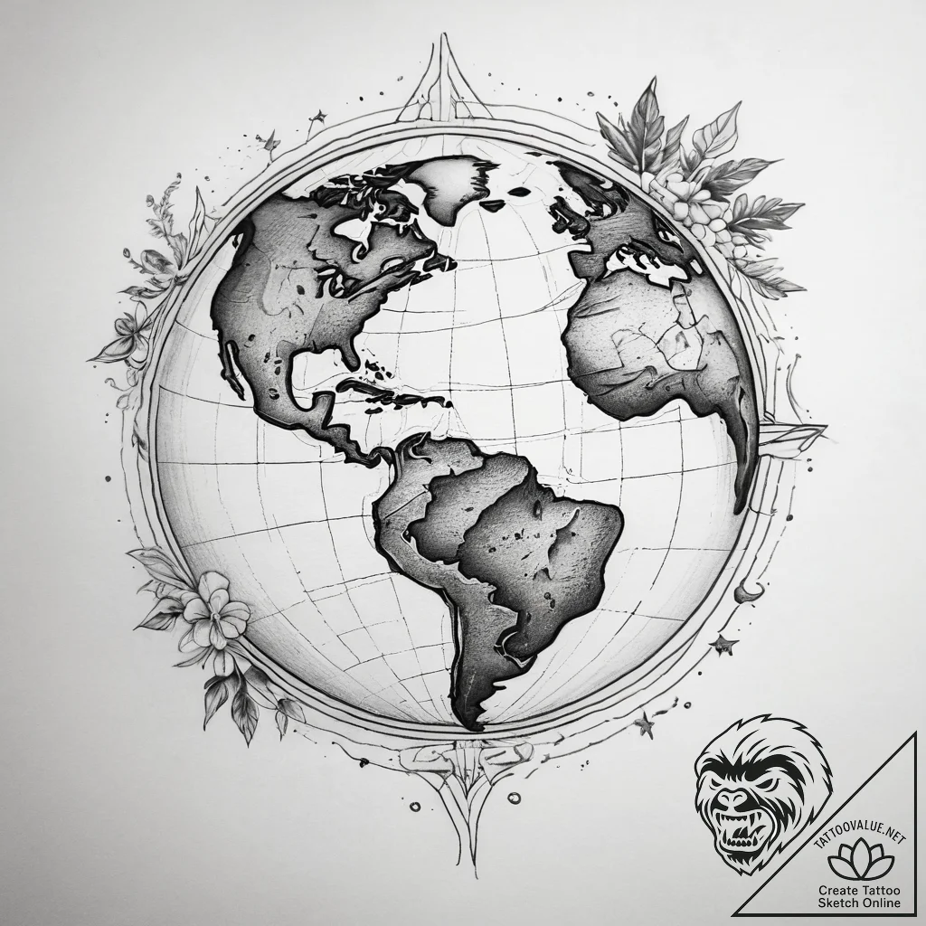 Tattoo sketch earth, tattoo line art, rough s... - tattoo sketch (№1757486306_0, 10.09.2025 06:38) — tattoovalue.net