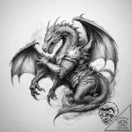 Tattoo sketch knight fighting dragon – tattoo sketch (№1757488441_0, 10.09.2025 07:14) — tattoovalue.net
