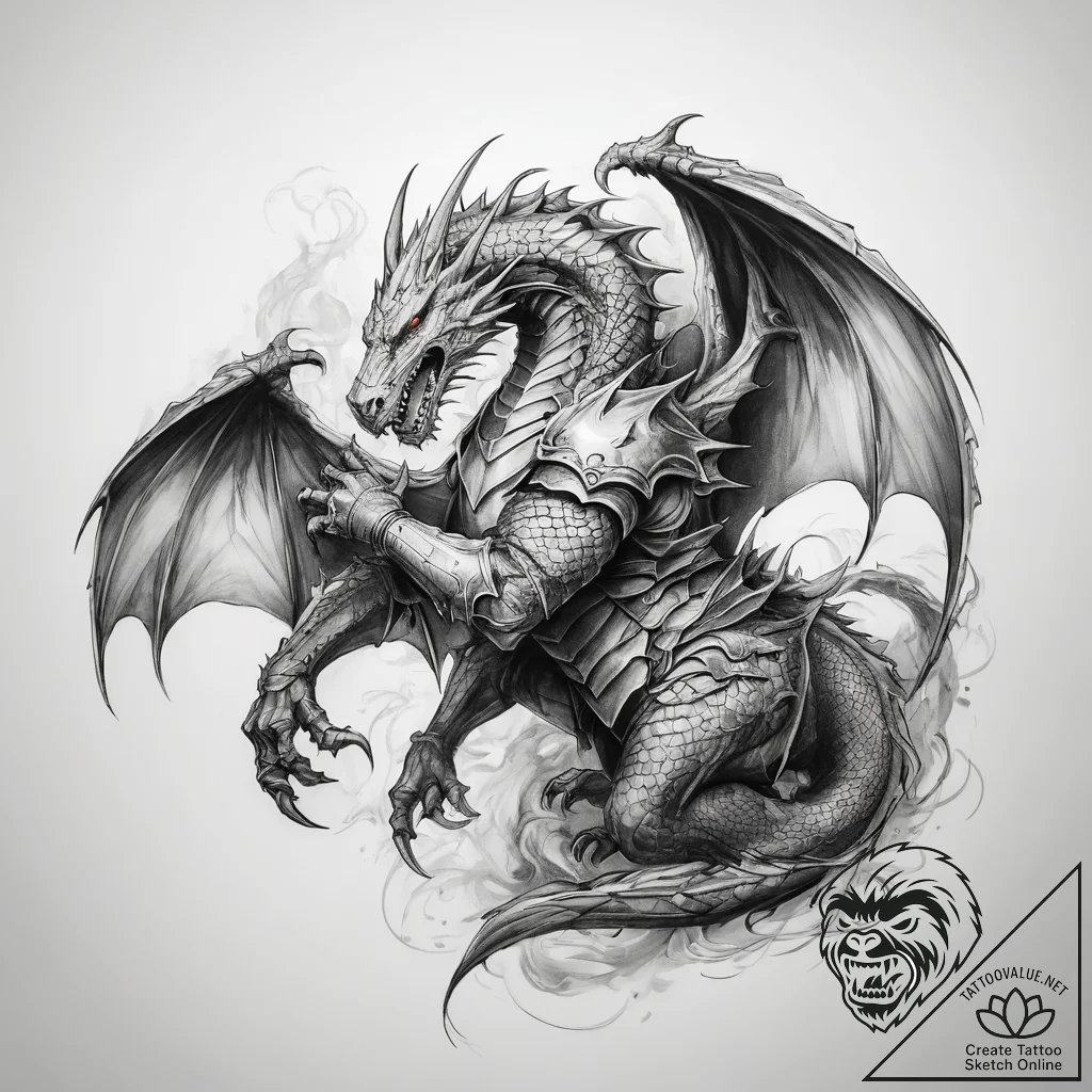 Tattoo sketch knight fighting dragon - tattoo sketch (№1757488441_0, 10.09.2025 07:14) — tattoovalue.net