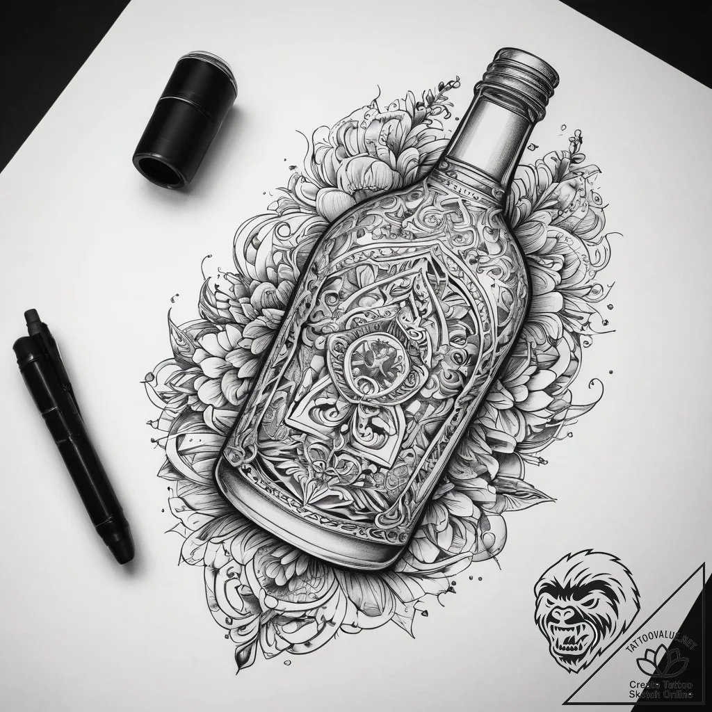 Tattoo sketch hands with a bottle, tattoo fla... - tattoo sketch (№1757490574_0, 10.09.2025 07:49) — tattoovalue.net