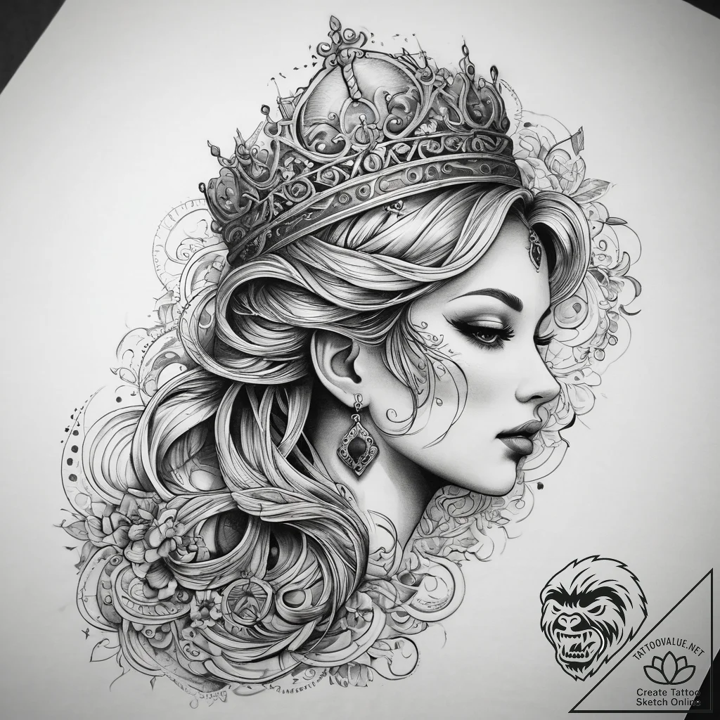Tattoo sketch princess tattoo, artistic tatto... - tattoo sketch (№1757491929_0, 10.09.2025 08:12) — tattoovalue.net