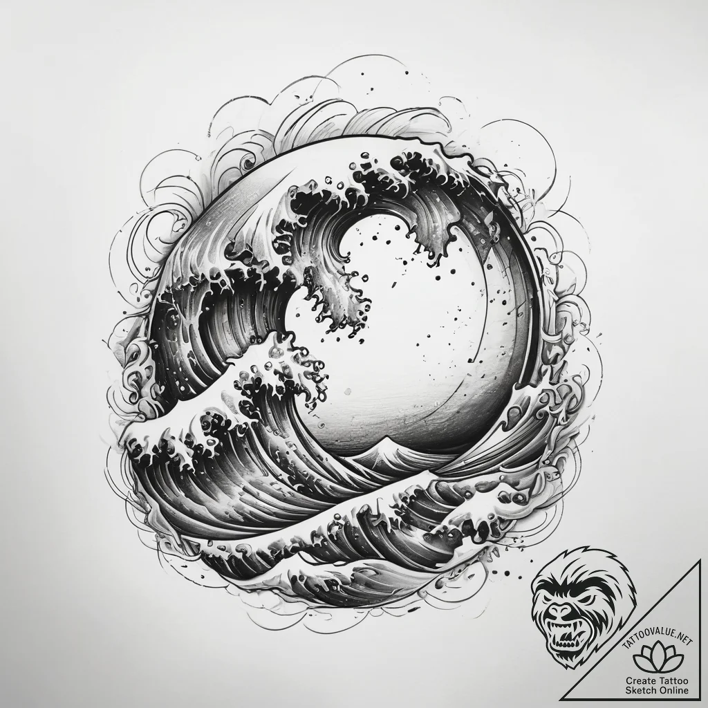 Tattoo sketch wave, tattoo line art, blackwor... - tattoo sketch (№1757492512_0, 10.09.2025 08:21) — tattoovalue.net