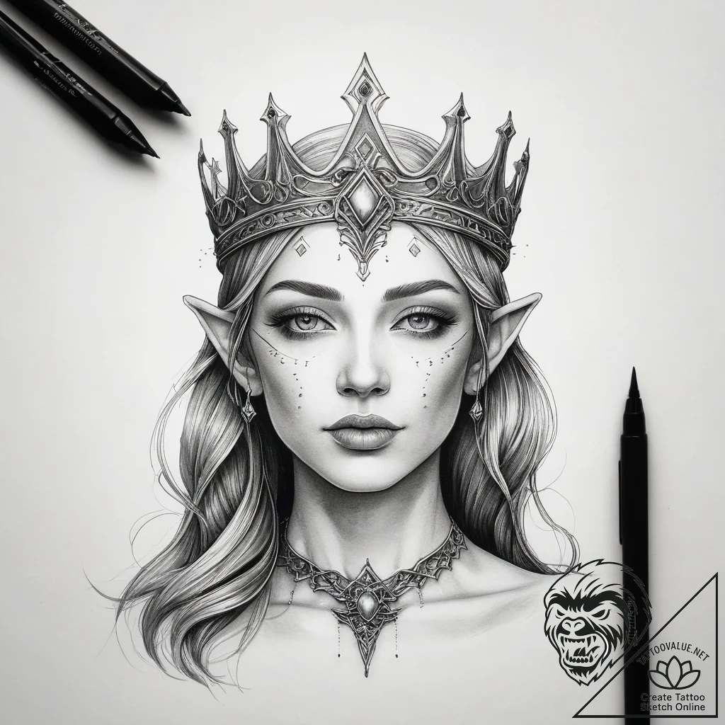 Tattoo sketch elven queen crown, concept art... - tattoo sketch (№1757493484_0, 10.09.2025 08:38) — tattoovalue.net