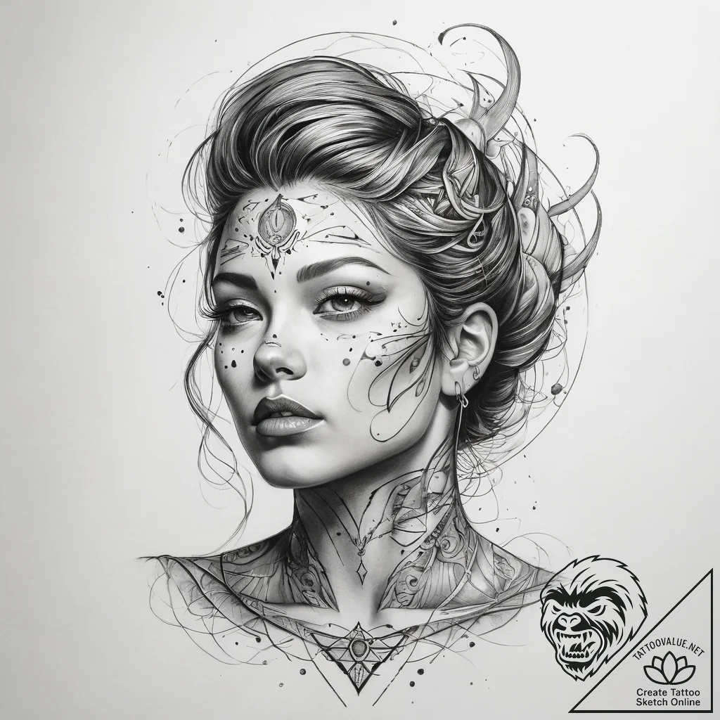 Tattoo sketch cosmic person - tattoo sketch (№1757493873_0, 10.09.2025 08:44) — tattoovalue.net