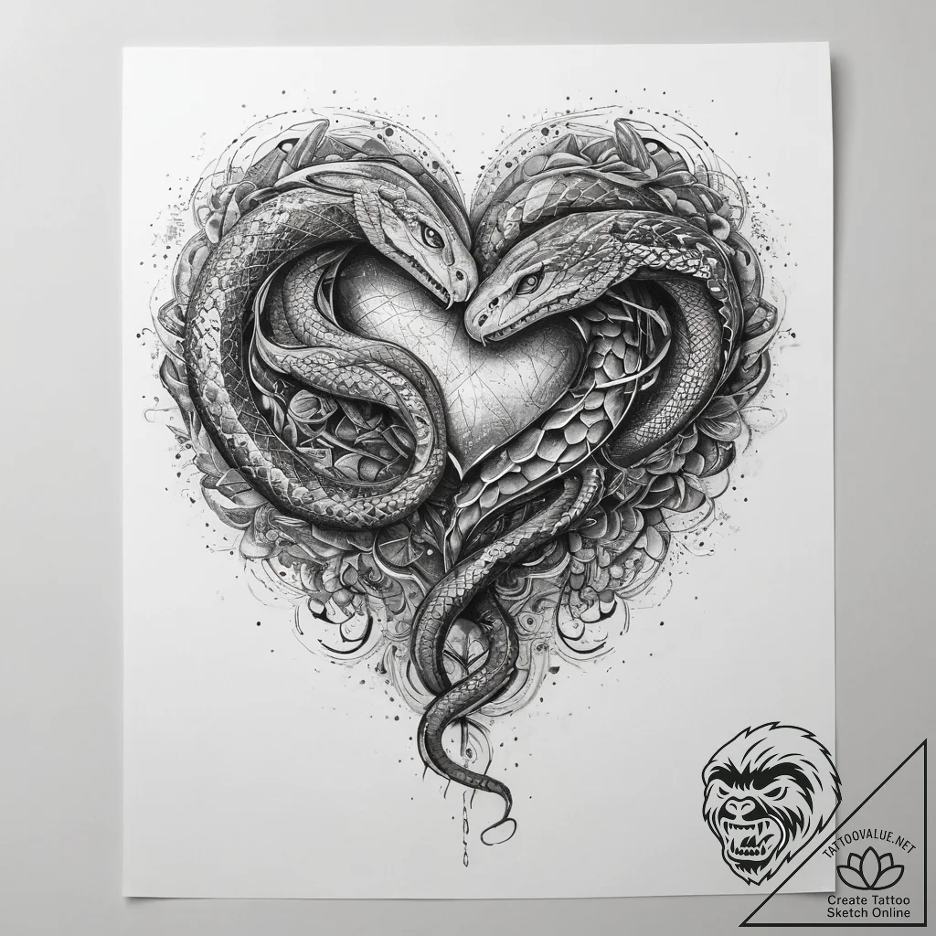 Tattoo sketch heartbeat with a snake, artisti... - tattoo sketch (№1757494844_0, 10.09.2025 09:00) — tattoovalue.net