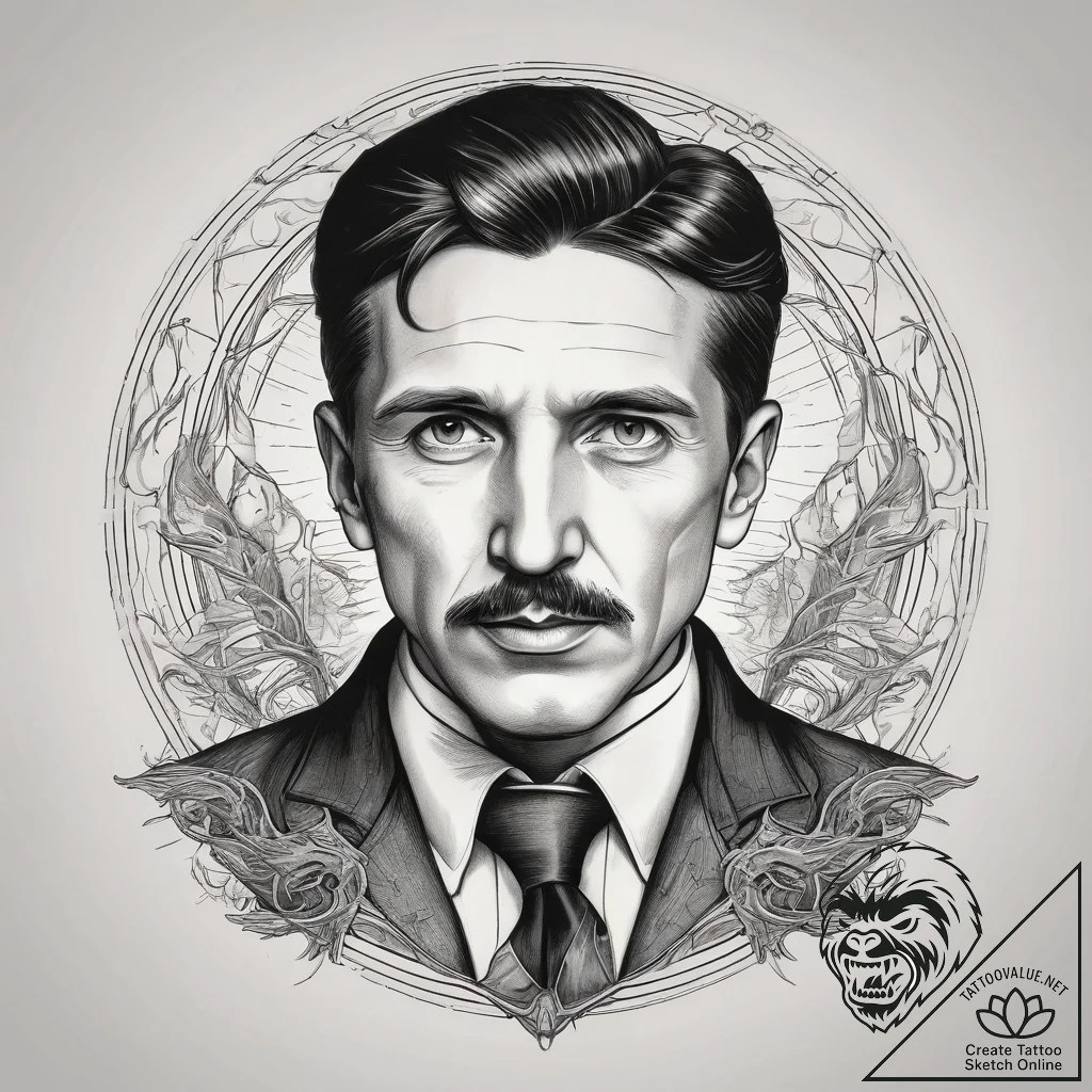 Tattoo sketch nikola tesla with lightning, co... - tattoo sketch (№1757495235_0, 10.09.2025 09:07) — tattoovalue.net