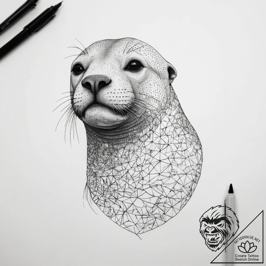 Tattoo sketch puns a sea lion that says "i'm... - tattoo sketch (№1757496788_0, 10.09.2025 09:33) — tattoovalue.net