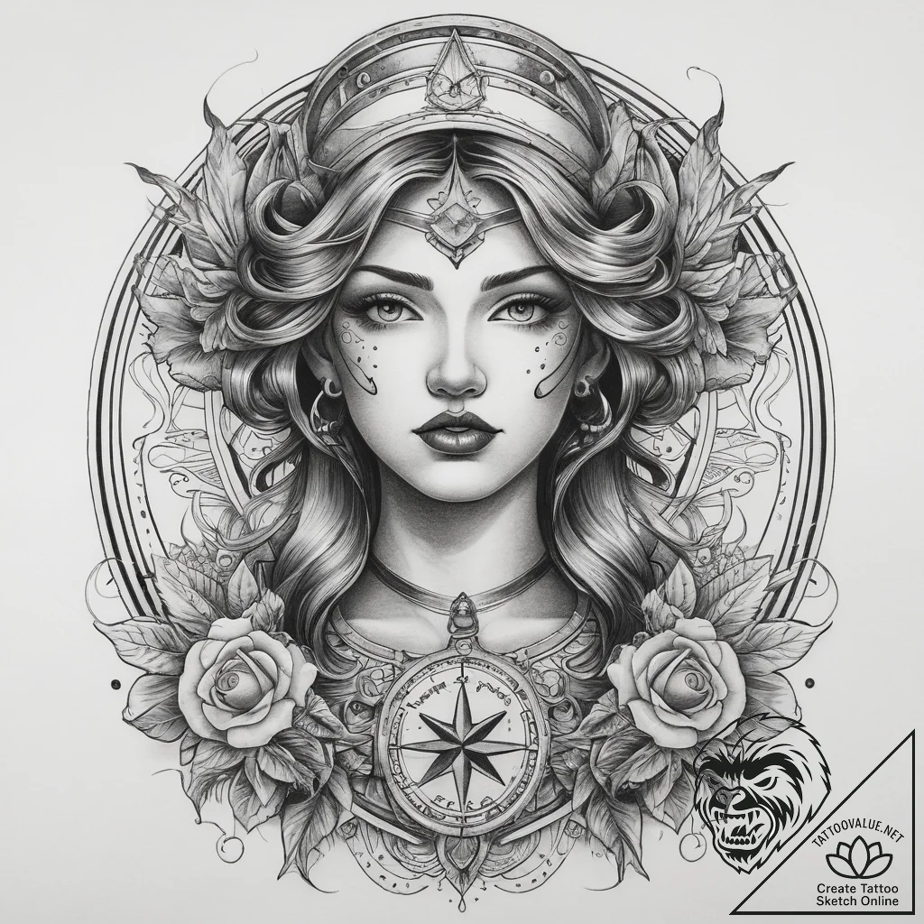 Tattoo sketch goddess tattoo, concept art for... - tattoo sketch (№1757498147_0, 10.09.2025 09:55) — tattoovalue.net