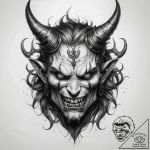 Tattoo sketch demon with horns – tattoo sketch (№1757502414_0, 10.09.2025 11:06) — tattoovalue.net