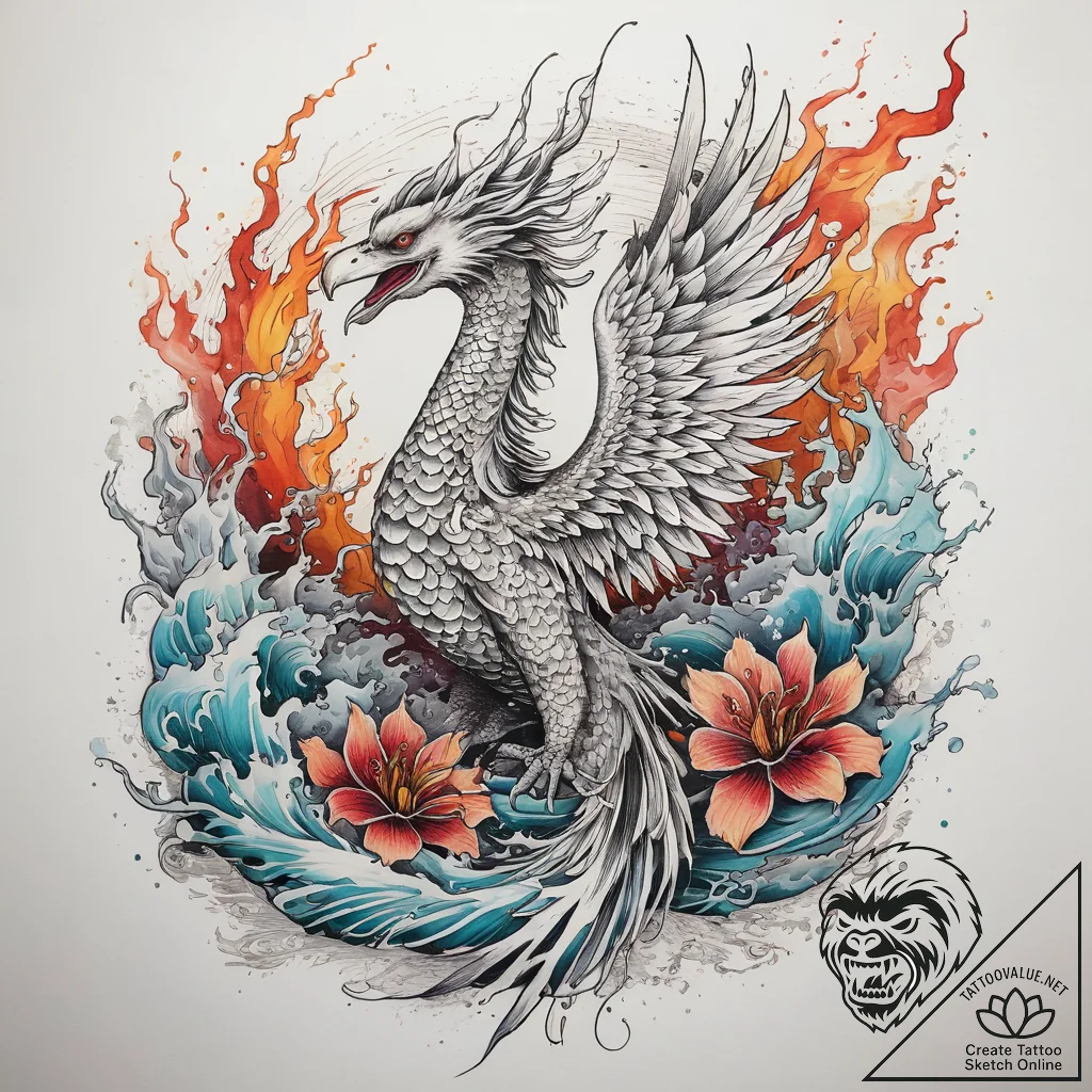 Tattoo sketch phoenix rising from ashes, arti... - tattoo sketch (№1757503189_0, 10.09.2025 11:19) — tattoovalue.net