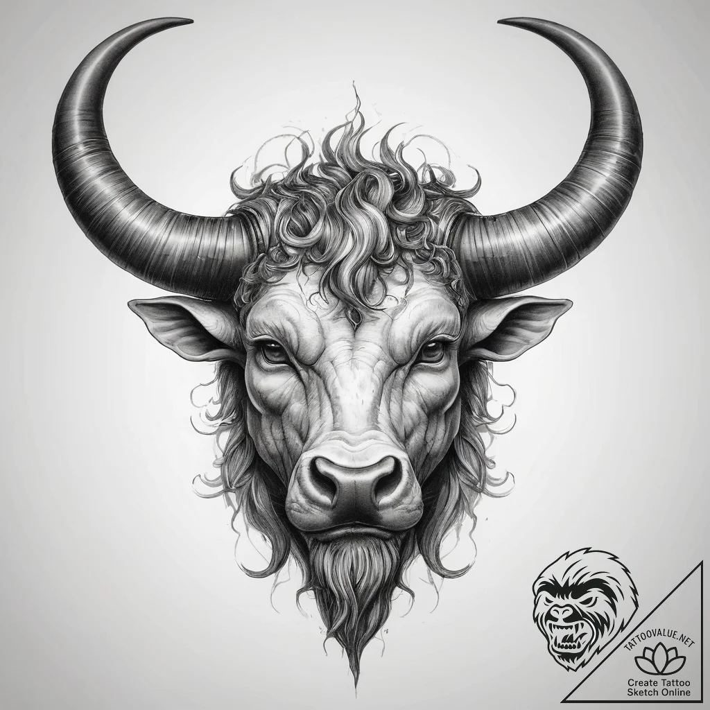 Tattoo sketch minotaur horn - tattoo sketch (№1757503577_0, 10.09.2025 11:26) — tattoovalue.net