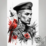 Tattoo sketch soldier with a cardinal, artist… – tattoo sketch (№1757505133_0, 10.09.2025 11:52) — tattoovalue.net