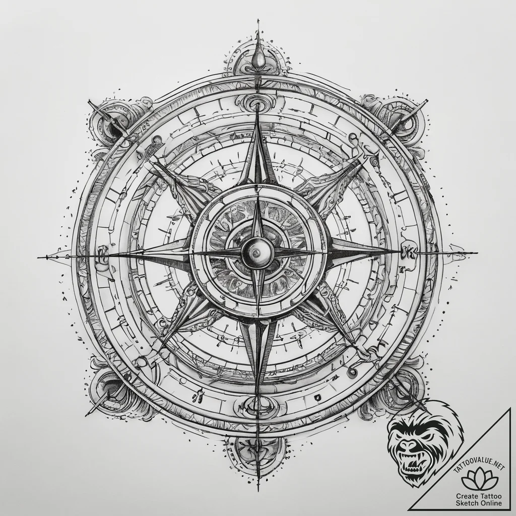 Tattoo sketch astrolabe - tattoo sketch (№1757507672_0, 10.09.2025 12:34) — tattoovalue.net