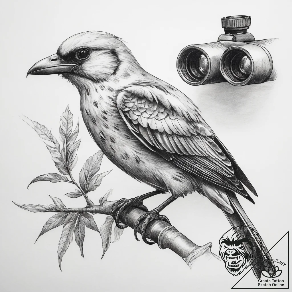Tattoo sketch birdwatching a bird with binocu... - tattoo sketch (№1757508264_0, 10.09.2025 12:44) — tattoovalue.net