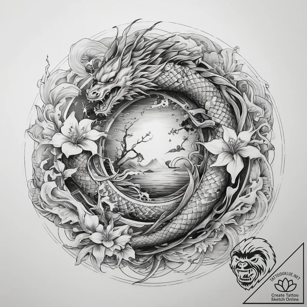 Tattoo sketch four elements in a circle, tatt... - tattoo sketch (№1757514171_0, 10.09.2025 14:22) — tattoovalue.net