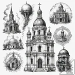 Tattoo sketch church domes, tattoo flash shee… – tattoo sketch (№1757515557_0, 10.09.2025 14:45) — tattoovalue.net