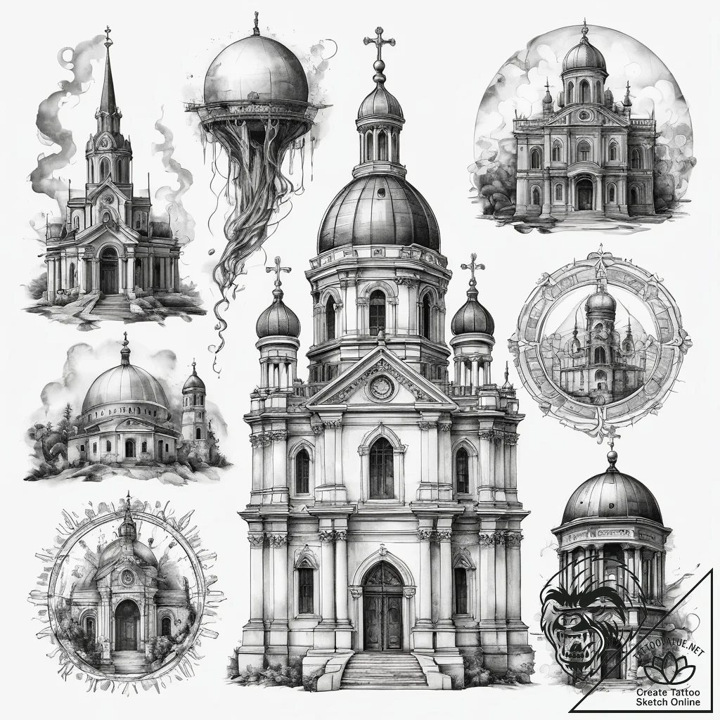 Tattoo sketch church domes, tattoo flash shee... - tattoo sketch (№1757515557_0, 10.09.2025 14:45) — tattoovalue.net