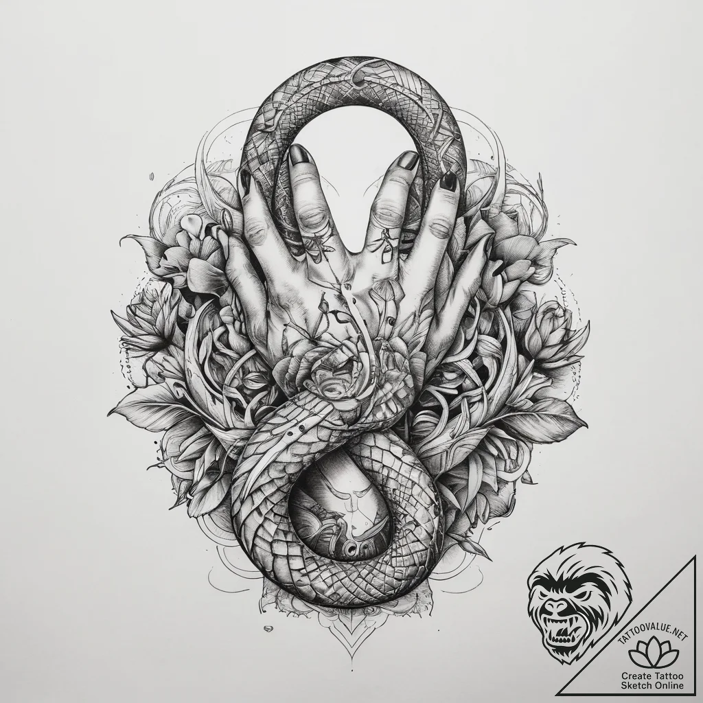 Tattoo sketch hands with a snake, tattoo flas... - tattoo sketch (№1757515755_0, 10.09.2025 14:49) — tattoovalue.net