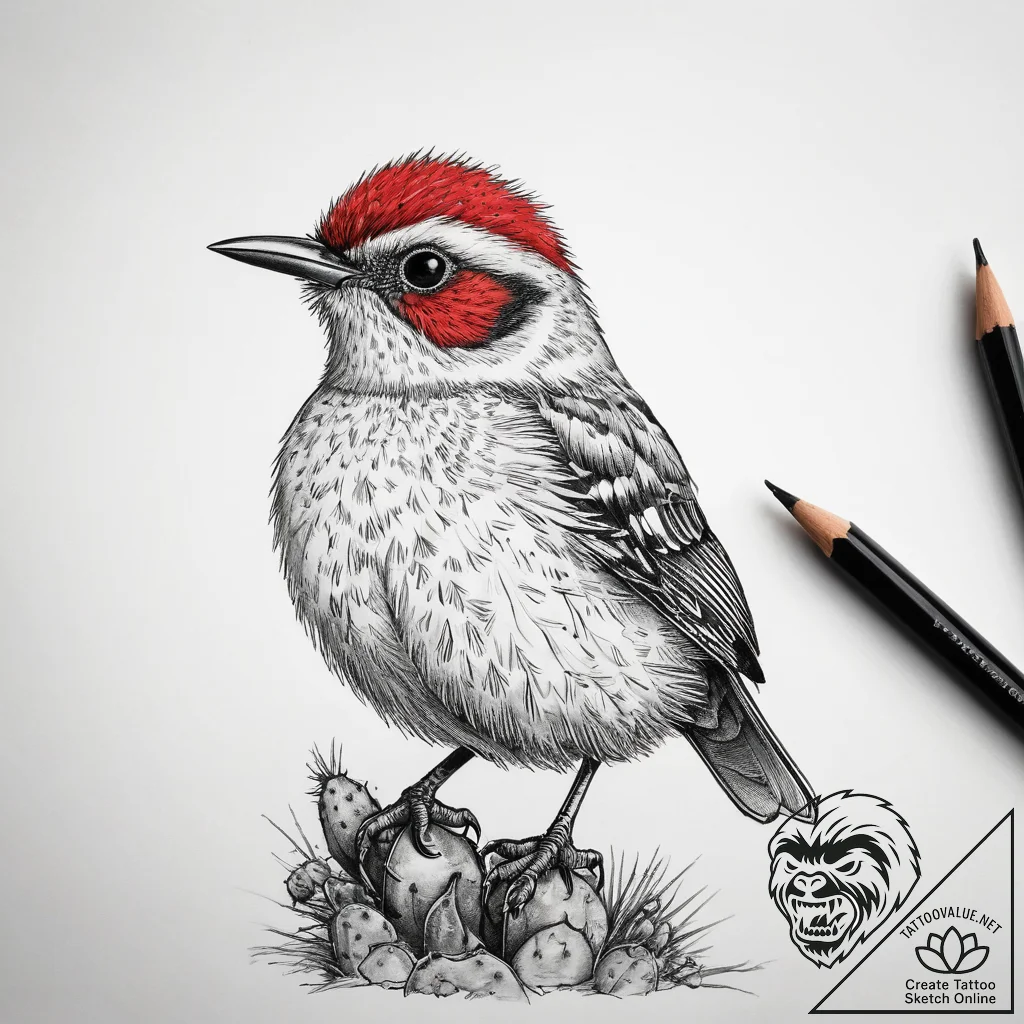 Tattoo sketch cactus wren, tattoo drawing out... - tattoo sketch (№1757515950_0, 10.09.2025 14:52) — tattoovalue.net