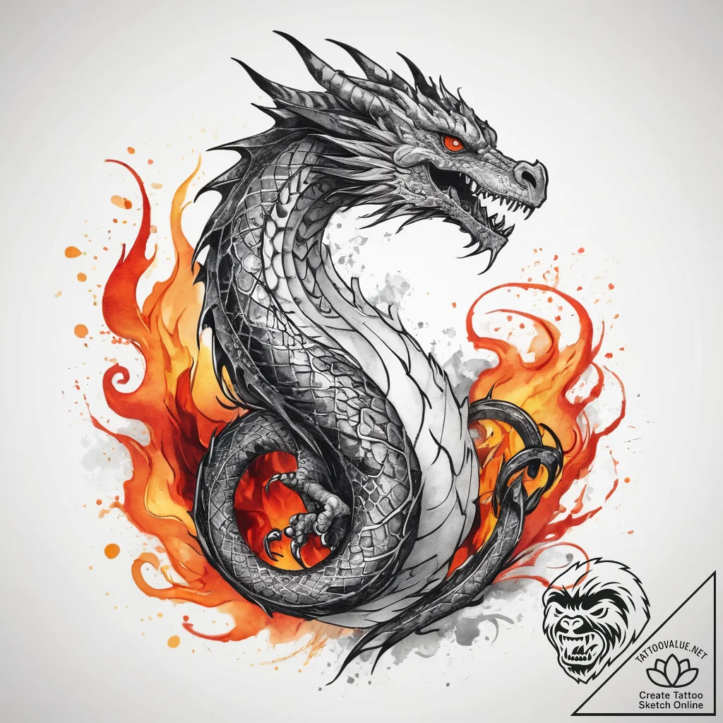 Tattoo sketch узор в виде дракона и огня, art... - tattoo sketch (№1757517535_0, 10.09.2025 15:18) — tattoovalue.net