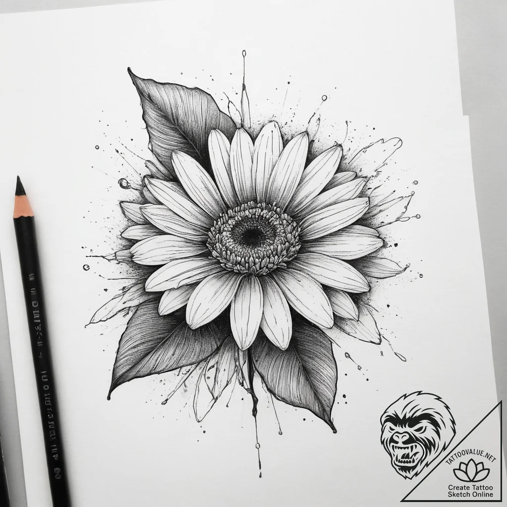 Tattoo sketch gerbera, tattoo line art, minim... - tattoo sketch (№1757517928_0, 10.09.2025 15:25) — tattoovalue.net