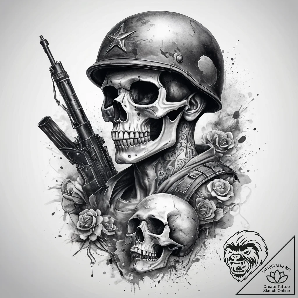Tattoo sketch soldier with a skull, concept a... - tattoo sketch (№1757518712_0, 10.09.2025 15:38) — tattoovalue.net