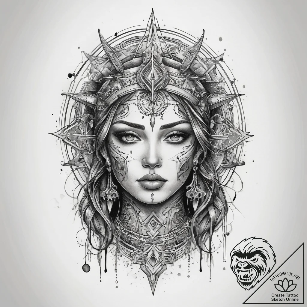 Tattoo sketch sacred character, tattoo drawin... - tattoo sketch (№1757519305_0, 10.09.2025 15:48) — tattoovalue.net