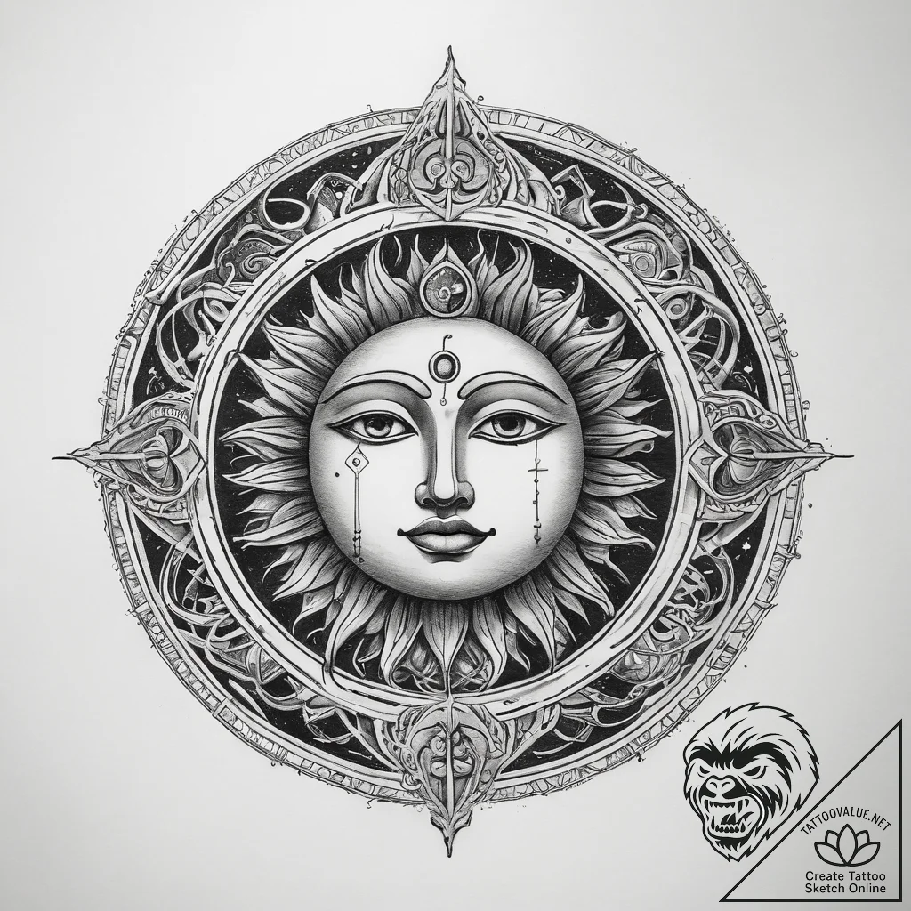 Tattoo sketch dazhbog, the sun god, with a so... - tattoo sketch (№1757521687_0, 10.09.2025 16:28) — tattoovalue.net