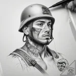 Tattoo sketch soldier with a brush, tattoo li… – tattoo sketch (№1757523447_0, 10.09.2025 16:57) — tattoovalue.net