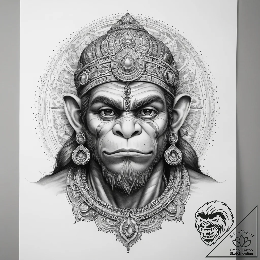 Tattoo sketch hanuman - tattoo sketch (№1757526179_0, 10.09.2025 17:42) — tattoovalue.net