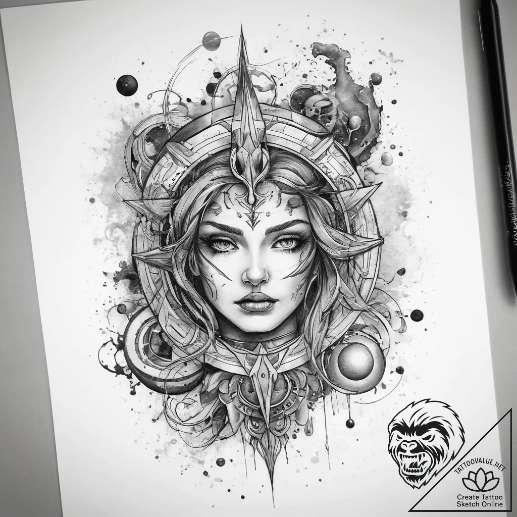 Tattoo sketch cosmic creation, ink illustrati... - tattoo sketch (№1757526952_0, 10.09.2025 17:55) — tattoovalue.net