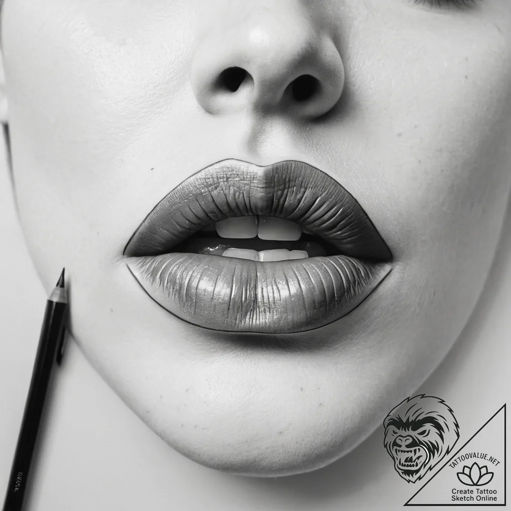 Tattoo sketch single line of a person's lips - tattoo sketch (№1757530077_0, 10.09.2025 18:47) — tattoovalue.net