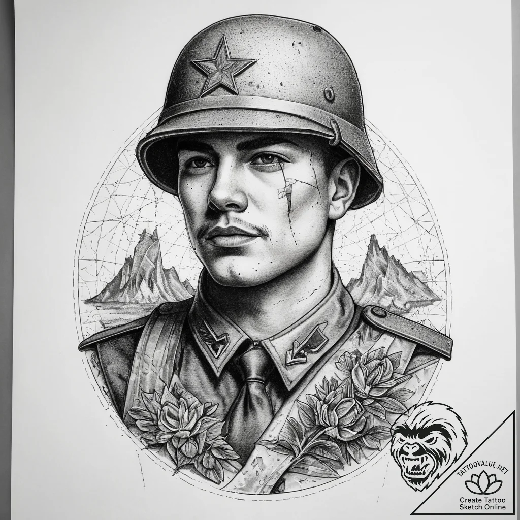 Tattoo sketch soldier with a map, tattoo flas... - tattoo sketch (№1757530272_0, 10.09.2025 18:51) — tattoovalue.net