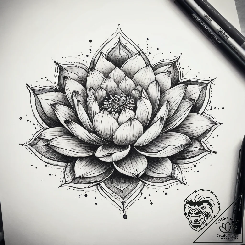 Tattoo sketch lotus flower, ink illustration... - tattoo sketch (№1757530859_0, 10.09.2025 19:00) — tattoovalue.net