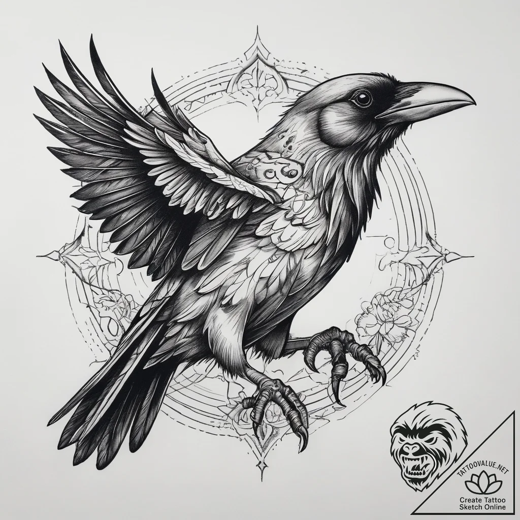 Tattoo sketch gothic ворон, tattoo flash shee... - tattoo sketch (№1757531055_0, 10.09.2025 19:04) — tattoovalue.net