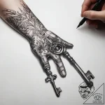 Tattoo sketch hands with a key, concept art f… – tattoo sketch (№1757531446_0, 10.09.2025 19:10) — tattoovalue.net