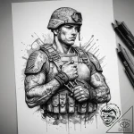 Tattoo sketch soldier with a key, ink illustr… – tattoo sketch (№1757531641_0, 10.09.2025 19:14) — tattoovalue.net