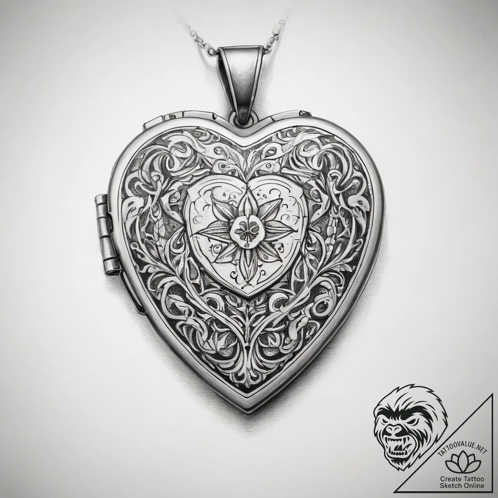 Tattoo sketch locket with engraving - tattoo sketch (№1757531836_0, 10.09.2025 19:17) — tattoovalue.net